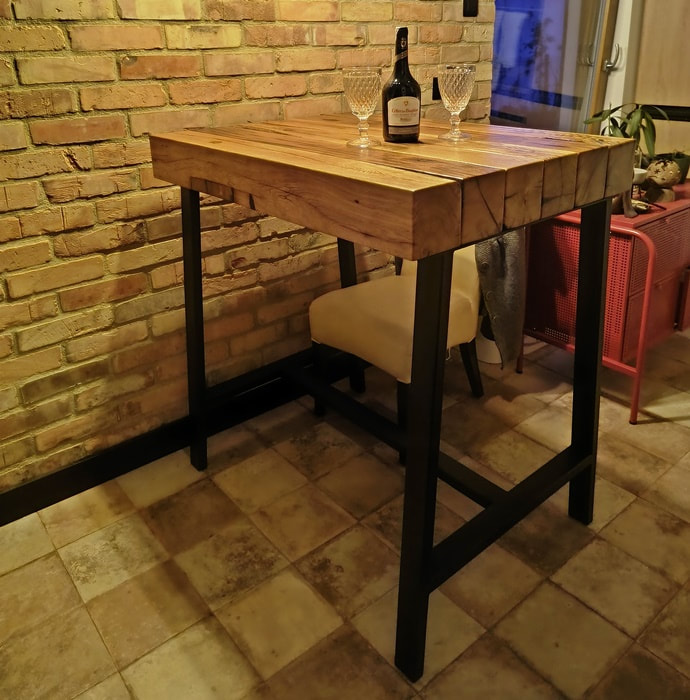 Stół barowy, kuchenny, wysoki, loftowy, dębowy, metalowy, na wymiar, Poznań